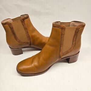 Madewell Brynn Brown Leather Chelsea Stacked Heel Pull-On Ankle Booties, Size 7